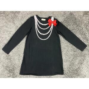 Kate Spade Girls 10Y Black Pearl Necklace Dress Red Bow Spade Charm 140 LS
